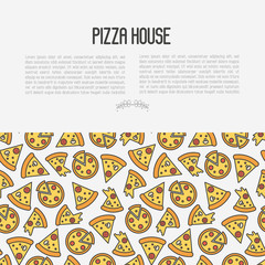 Pizza concept with thin line icons. Vector illustration for flyer, banner or menu of restaurant.