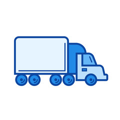 Box truck vector line icon isolated on white background. Box truck line icon for infographic, website or app. Blue icon designed on a grid system.