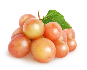 Isolated fresh Grapes. Bunch of grape fruit with leaf isolated on white background, with clipping path