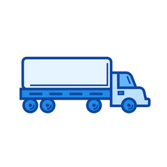 Lorry vector line icon isolated on white background. Lorry line icon for infographic, website or app. Blue icon designed on a grid system.
