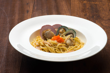 Pasta with seafood , scallop and mussel