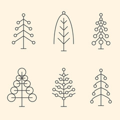 Set of abstract minimalistic Christmas trees