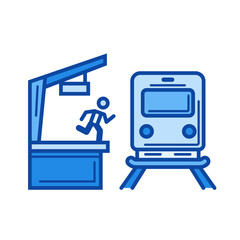 Train station vector line icon isolated on white background. Train station line icon for infographic, website or app. Blue icon designed on a grid system.