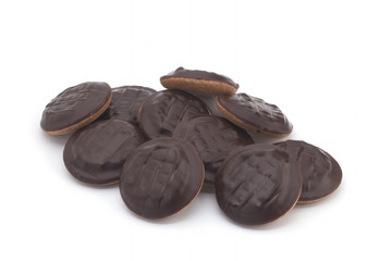 Biscuits with chocolate on a white background