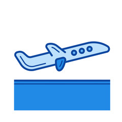 Departure vector line icon isolated on white background. Departure line icon for infographic, website or app. Blue icon designed on a grid system.
