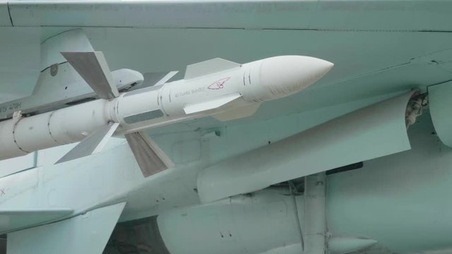 View of missile of SU-27 aircraft model.