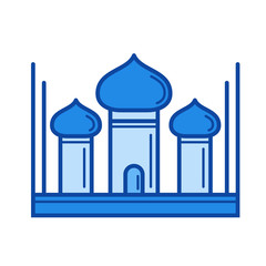 Obraz premium Taj Mahal vector line icon isolated on white background. Taj Mahal line icon for infographic, website or app. Blue icon designed on a grid system.