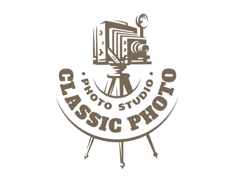 Classic photo camera logo - vector illustration. Vintage emblem design