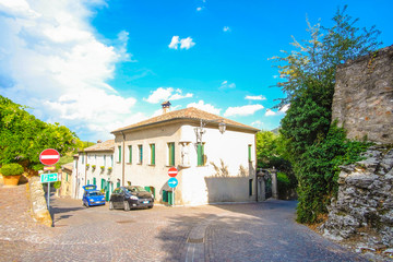 Fototapeta premium Arqua Petrarca, Italy - July, 27, 2017: street in a center of Arqua Petrarca, Italy