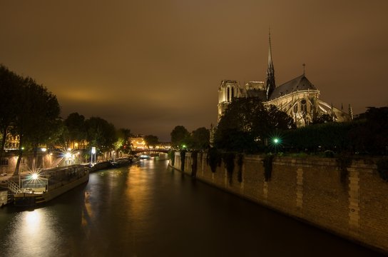 Paris,France.Notre Dame and the River Senna at night.