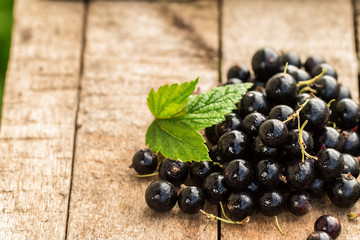 black currant on a wooden table.