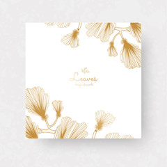 Ginkgo biloba branches with leaves. Medical, isolated botanical plant. Golden ginkgo branches for invitations, wedding greeting cards, labels.