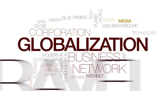 Globalization animated word cloud, text design animation. Kinetic typography.