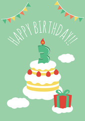 3 years old birthday card [vector]