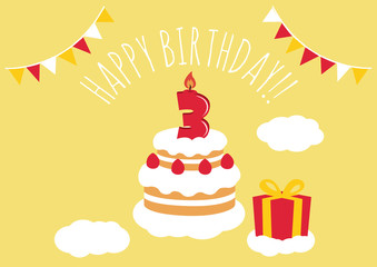 3 years old birthday card [vector]