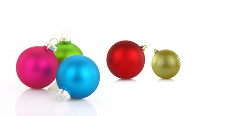 Variety of christmas balls on white background