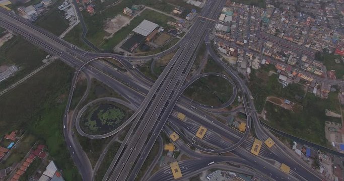 aerial scene of the huge express way, toll road , Rama 2 area, Bangkok, Thailand