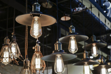 Vintage metal cap lamp hanging from the ceiling. 