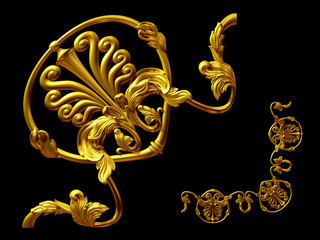 golden, ornamental Segment, "wish",  for corner or circle, separated on black