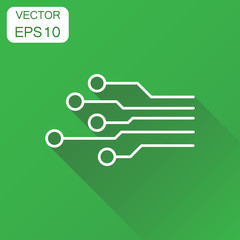 Circuit board icon. Business concept technology scheme pictogram. Vector illustration on green background with long shadow.