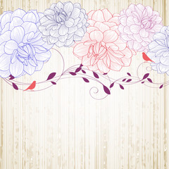  Floral frame with bird and flower dahlia. Element for design.