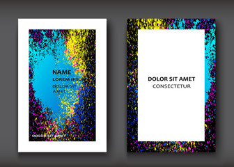 Neon Watercolor explosion shape artistic covers design set. Decorative texture paint fluid colors dark backgrounds. Trendy template vector illustration for flyer, business card, poster, manual, banner