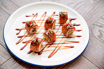 Fresh and delicious sushi rolls