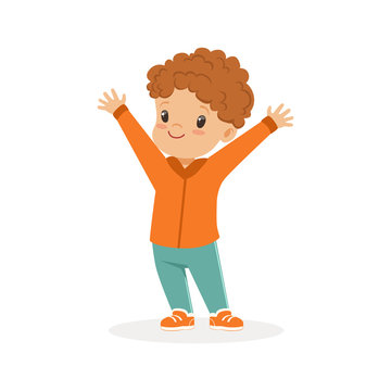 Cute smiling redhead little boy cartoon vector Illustration Stock Vector |  Adobe Stock
