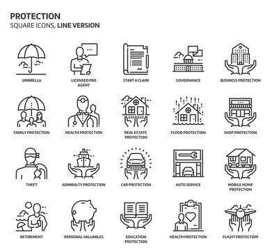 Protection, square icon set