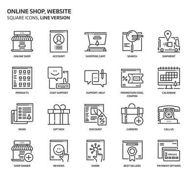 Website shop, square icon set