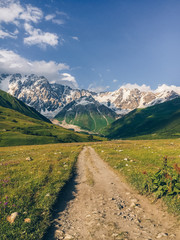 Shkhara mountain landscape in Caucasus, Svaneti region, Georgia