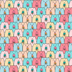 Obraz premium Colorful hand drawn pig vector pattern. Doodle art.
