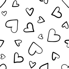 Fototapeta na wymiar Hand drawn seamless pattern with hearts isolated on white.