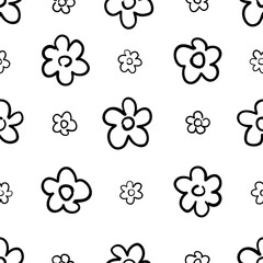 Hand drawn seamless pattern with flowers isolated on white.