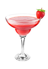 Strawberry smoothie cocktail with ripe juicy berry, isolated