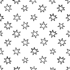 Hand drawn seamless pattern with stars isolated on white.