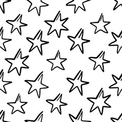 Obraz premium Hand drawn seamless pattern with stars isolated on white.