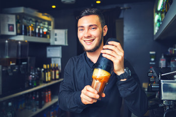 Preparation of mojitos in a bar .