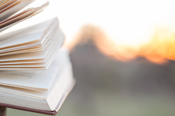 Education and wisdom concept - open book under sunlight