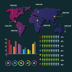 world map infographic demographic statistics presentation vector illustration