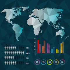 world map infographic demographic report data with abstract background vector illustration
