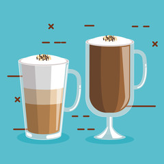 coffee drinks in glass with foam and cinnamon vector illustration