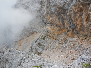 mountaineering on Tofana ridge in dolomites