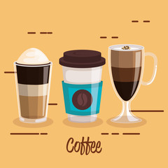 coffee cups set differents type beverage vector illustration