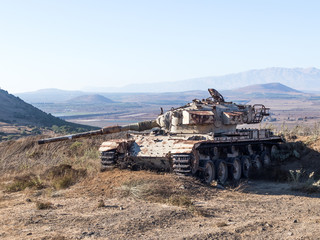 The  Israeli tank is after the Doomsday (Yom Kippur War) on the Golan Heights in Israel, near the...