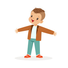 Cute happy little boy cartoon vector Illustration