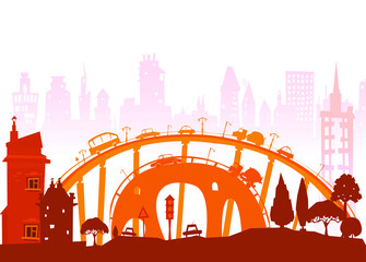 Busy roads of Modern City with lots of bridges and cars. 