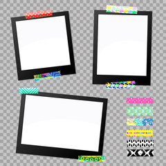 A set of antique photo frames with an ornamental adhesive tape. Realistic card. Vector illustration EPS10