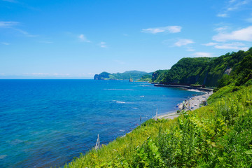 Beautiful background scenic seaside road on the way to Otaru, Hokkaido Japan
