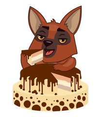 eventcute dog eats chocolate cake. vector illustration